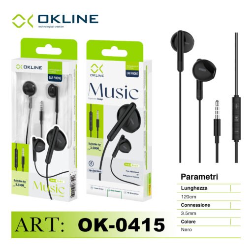Art.Ok-0415 Okline Music Auricolare A Filo 3.5Mm Nero