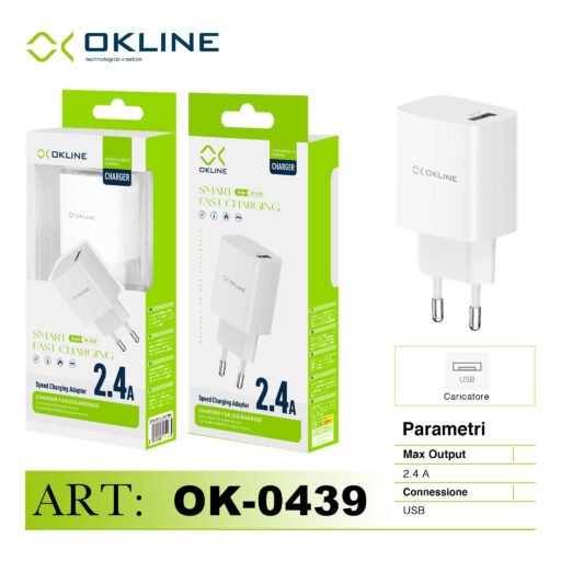 Art.Ok-0439N Okline Smart Fast Caricatore Da Muro Usb 2.4A Bianco