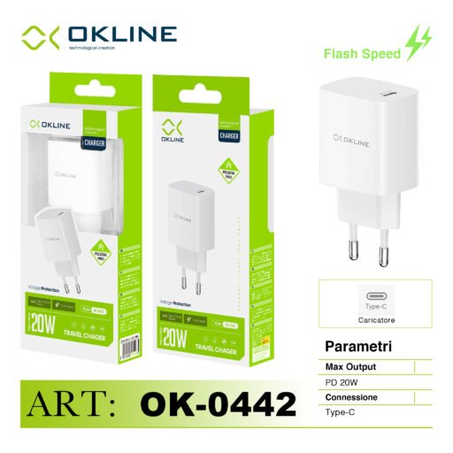 Art.Ok-0442N Okline Caricatore Da Muro Pd20W Pro Bianco