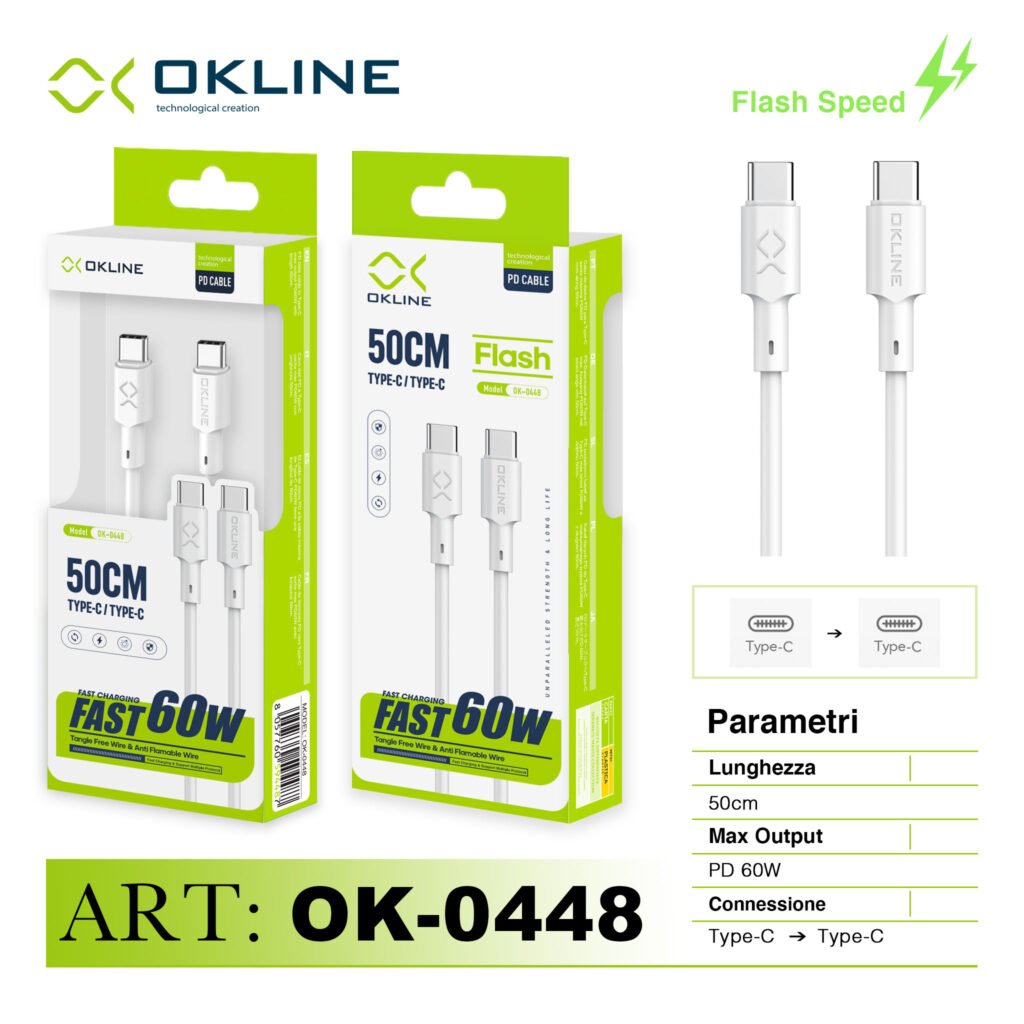 ART.OK-0448 OKLINE Type-C Type-C Cavo 60W50cm Bianco
