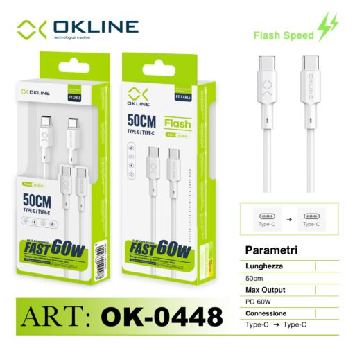 Art.Ok-0448 Okline Type-C Type-C Cavo 60W50Cm Bianco