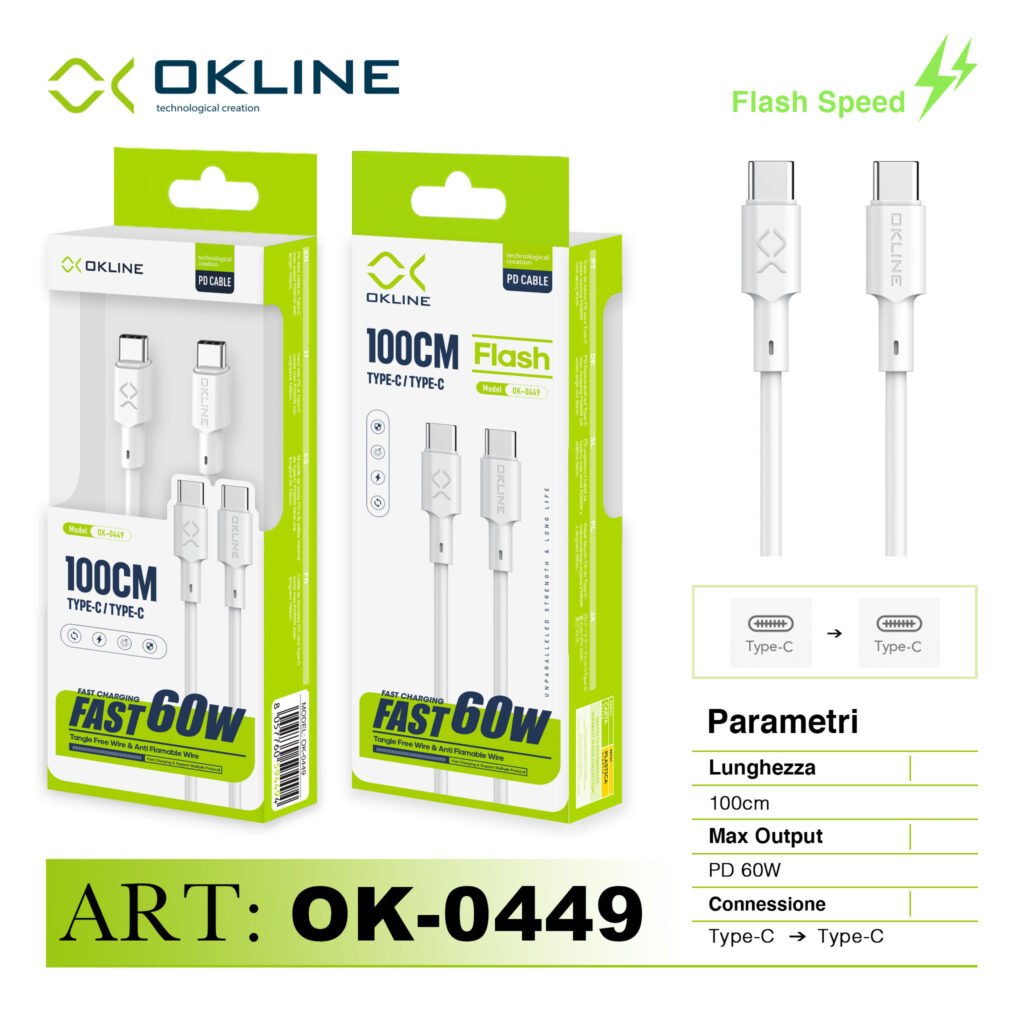 ART.OK-0449 OKLINE Type-C Type-C Cavo 60W100cm Bianco