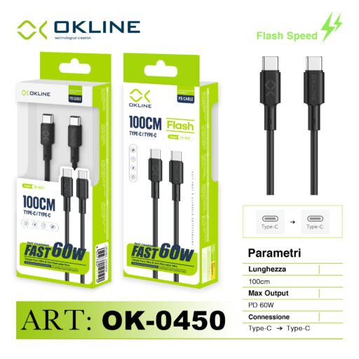 Art.Ok-0450 Okline Type-C Type-C Cavo 60W100Cm Nero