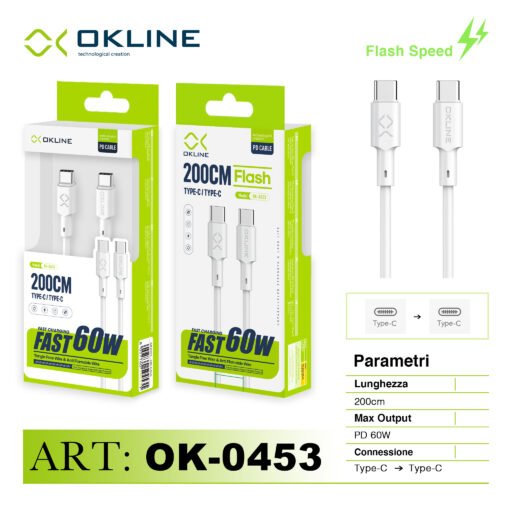 Art.Ok-0453 Okline Type-C Type-C Cavo 60W200Cm Bianco