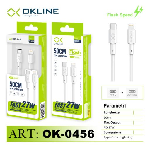 Art.Ok-0456 Okline Type-C Iphone Lightning Cavo 27W50Cm Bianco