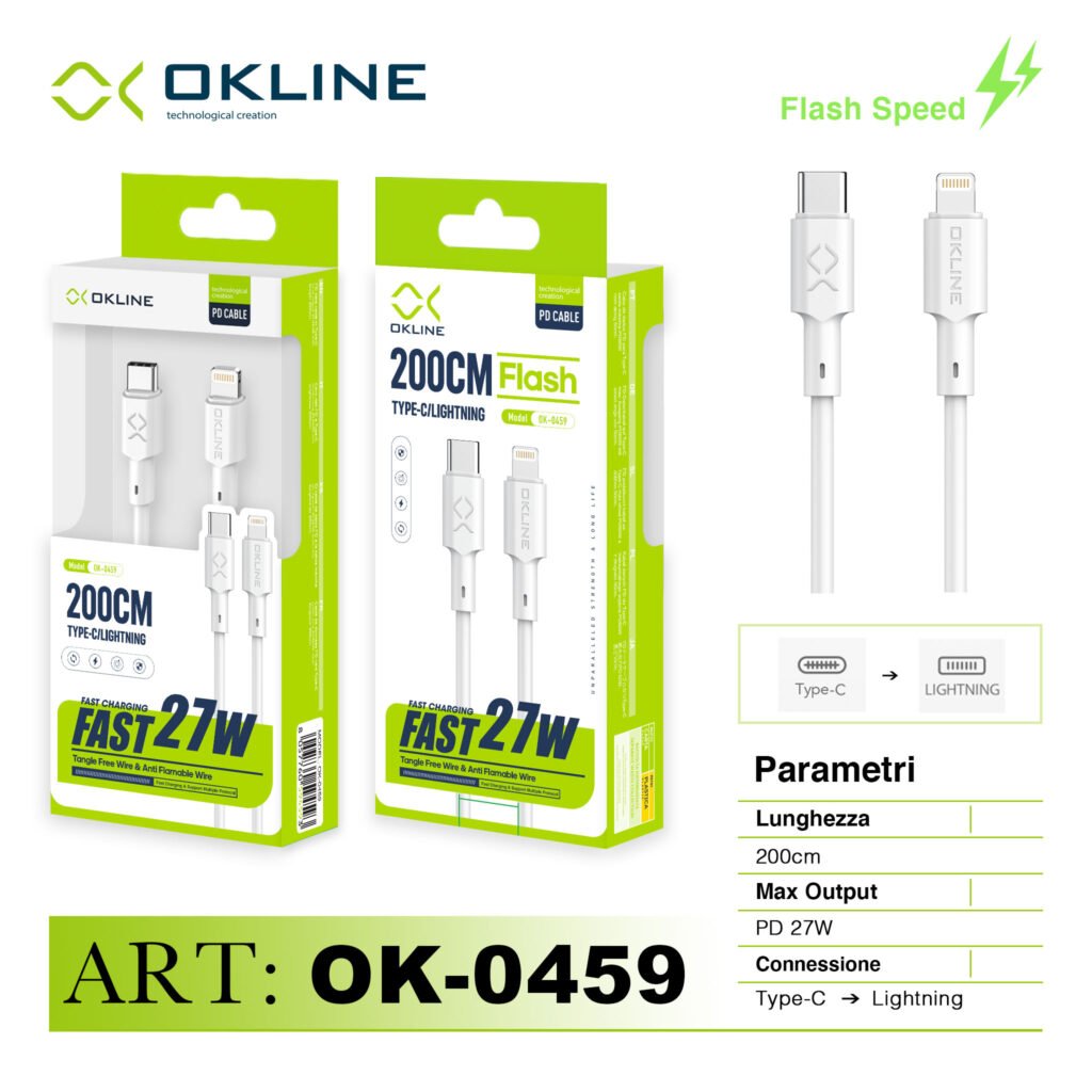 ART.OK-0459 OKLINE Type-C Iphone Lightning Cavo 27W200cm Bianco