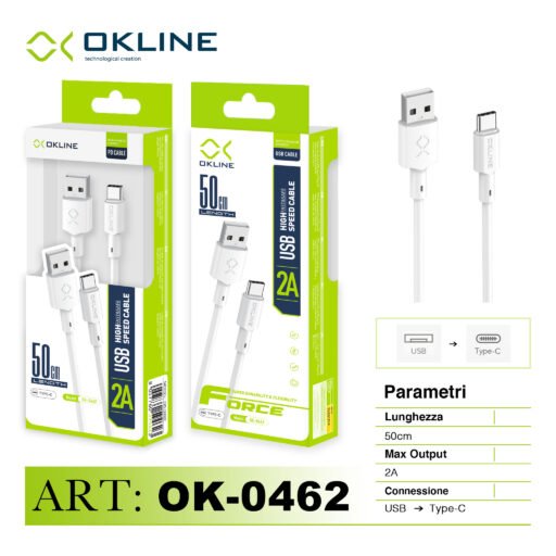 Art.Ok-0462 Okline Type-C Usb Cavo 2A 50Cm Bianco