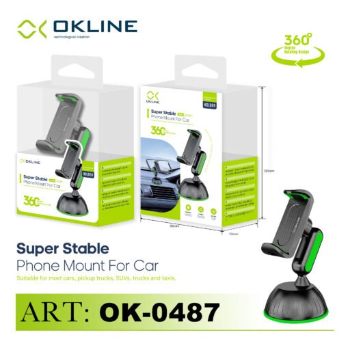 Art.Ok-0487 Okline Super Stable Supporto Ventosa Adesiva Del Telefono Automobile Nero