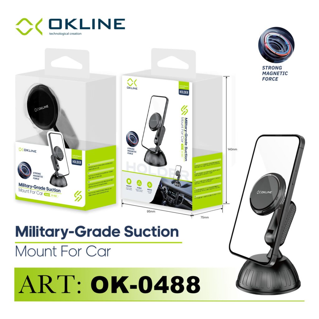 ART.OK-0488 OKLINE MILITARY-GRADE SUPPORTO VENTOSA DEL TELEFONO NERO