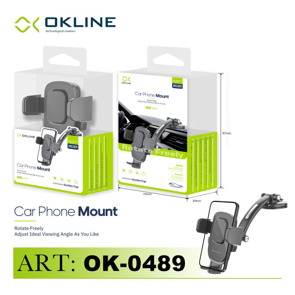 ART.OK-0489 OKLINE ROTATE FREELY SUPPORTO VENTOSA ADESIVA DEL TELEFONO AUTOMOBILE NERO