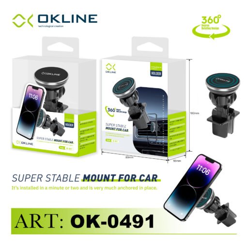 Art.Ok-0491 Okline Bocchette Aria Supporto Gancio Del Telefono Automobile Nero