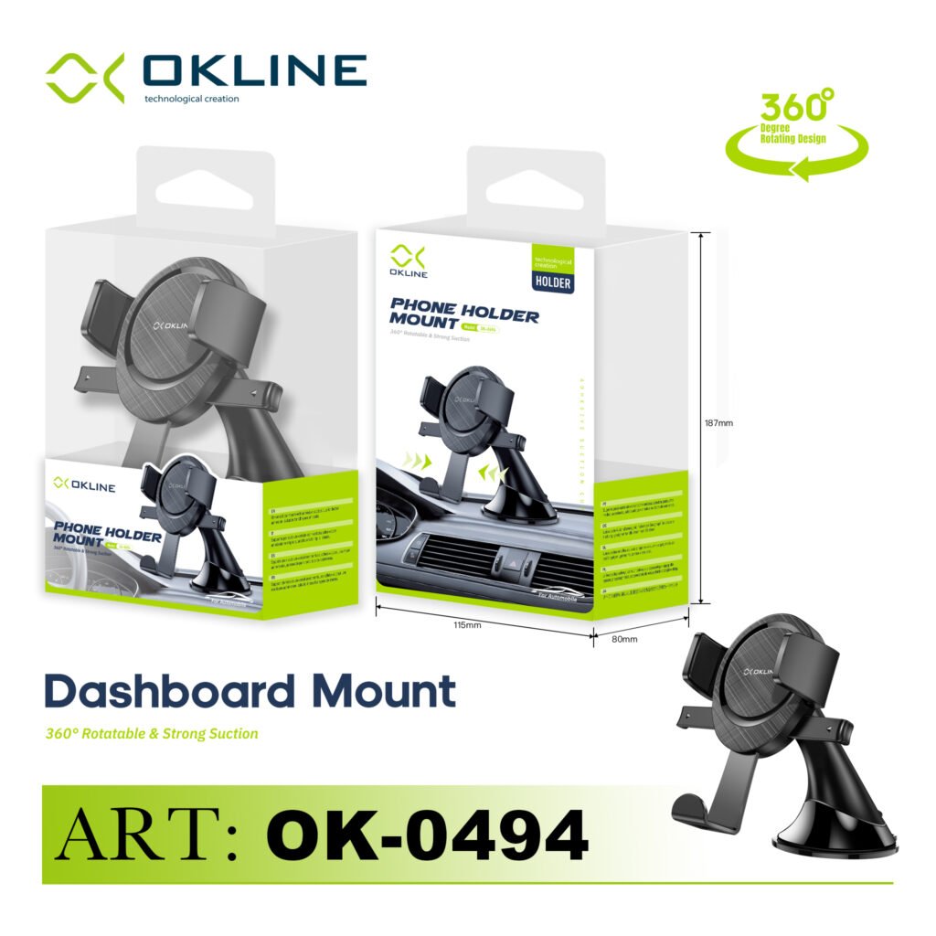 ART.OK-0494 OKLINE SUPPORTO VENTOSA ADESIVA DEL TELEFONO AUTOMOBILE NERO
