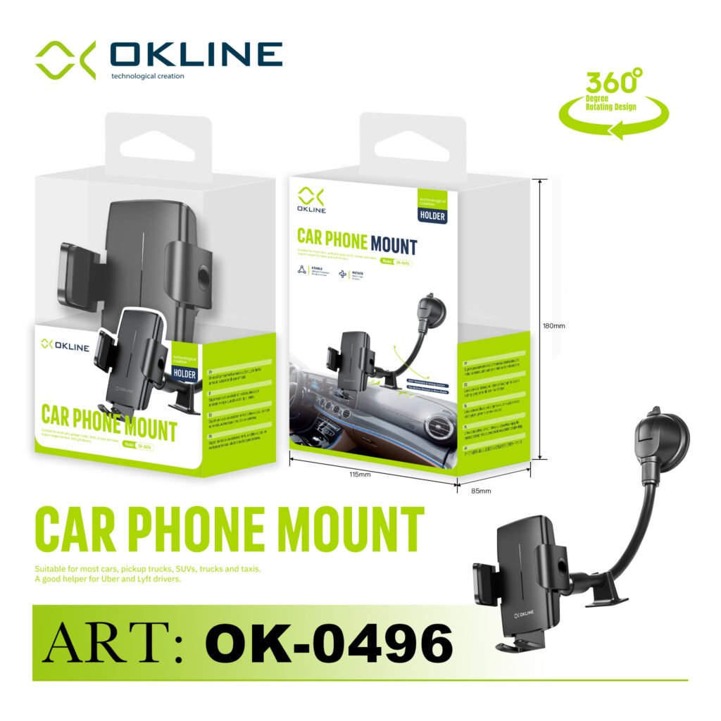 ART.OK-0496 OKLINE SUPPORTO VENTOSA ADESIVA DEL TELEFONO AUTOMOBILE NERO