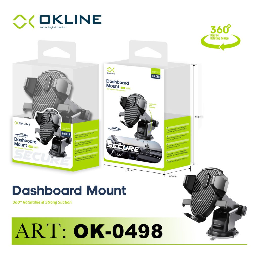 ART.OK-0498 OKLINE SUPPORTO VENTOSA ADESIVA DEL TELEFONO AUTOMOBILE NERO