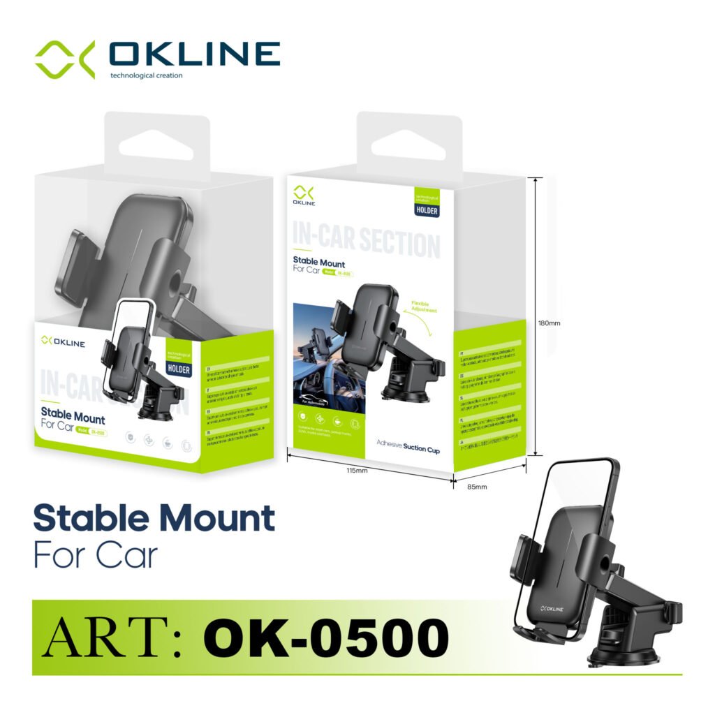 ART.OK-0500 OKLINE SUPPORTO VENTOSA ADESIVA DEL TELEFONO AUTOMOBILE NERO