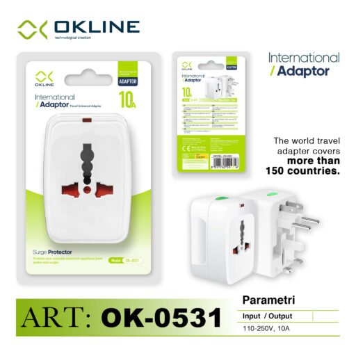 Art.Ok-0531 Okline Adattatore Internazionale Piu Di 150 Paesi 110-250V Bianco