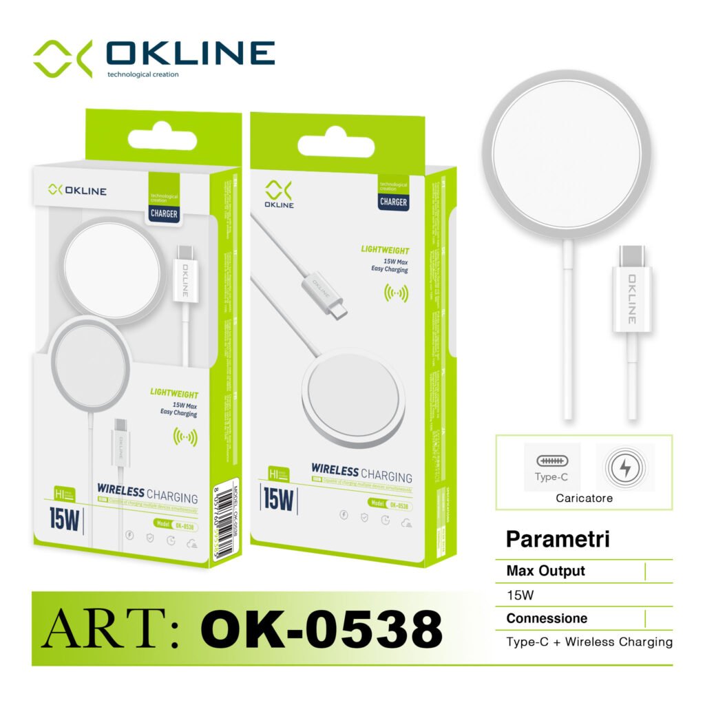 Art.Ok-0538 Okline Caricatore Wireless Type-C 15W Bianco
