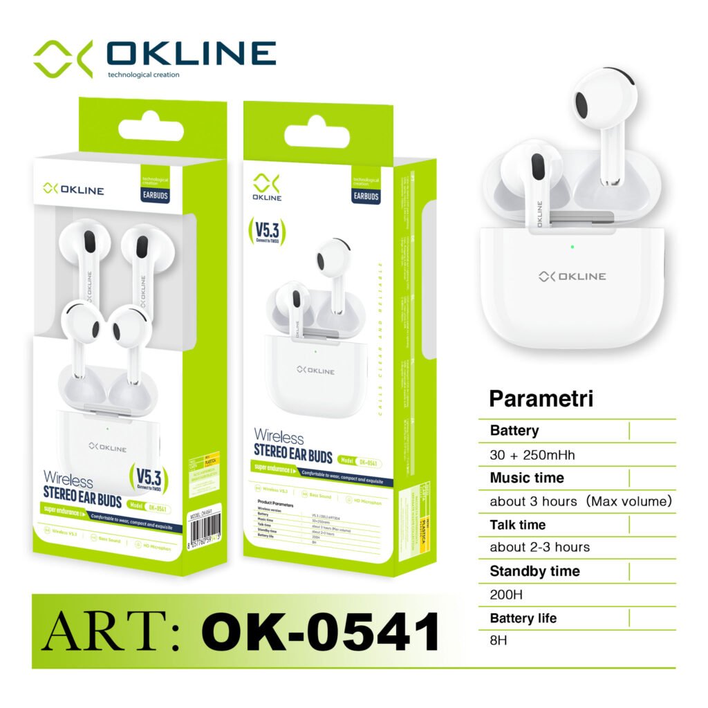 ART.OK-0541 OKLINE EARBUDS CUFFIE STEREO WIRELESS BIANCO