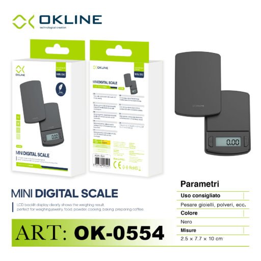 Art.Ok-0554 Okline Mini Digital Scale Bilancia Nero
