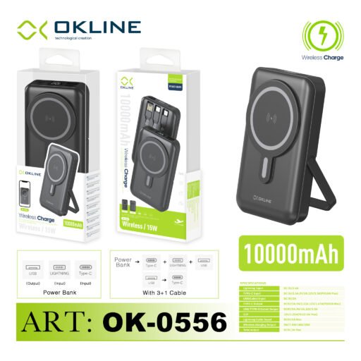 Art.Ok-0556 Okline Power Bank 10000Mah Con Uscita Usb Type-C E Wireless Nero Pb46