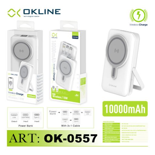 Art.Ok-0557 Okline Power Bank 10000Mah Con Uscita Usb Type-C E Wireless Bianco Pb46