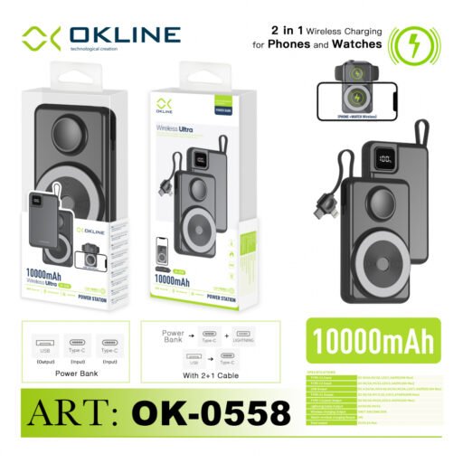 Art.Ok-0558 Okline Power Bank 10000Mah Con Uscita Usb Type-C E Wireless Nero Pb47