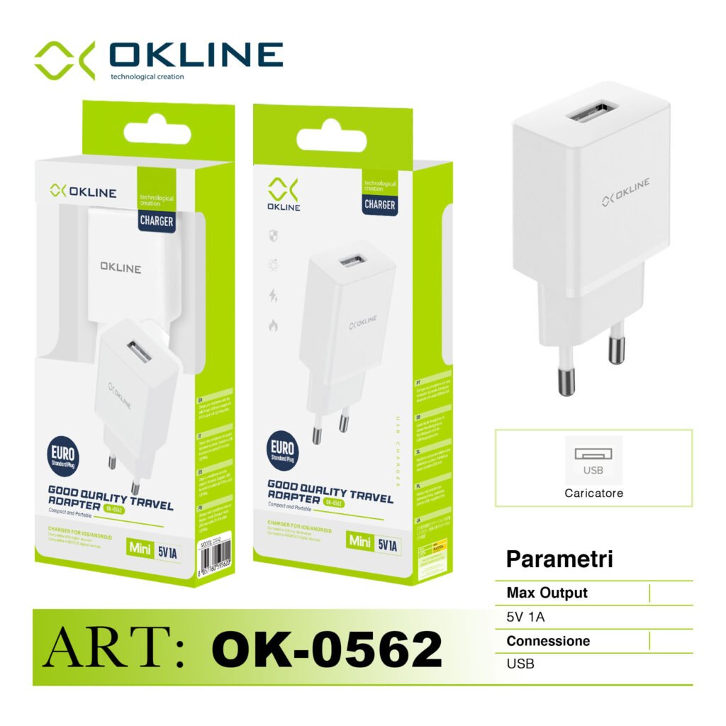 ART.OK-0562N OKLINE Caricatore USB da muro 5V1A Bianco