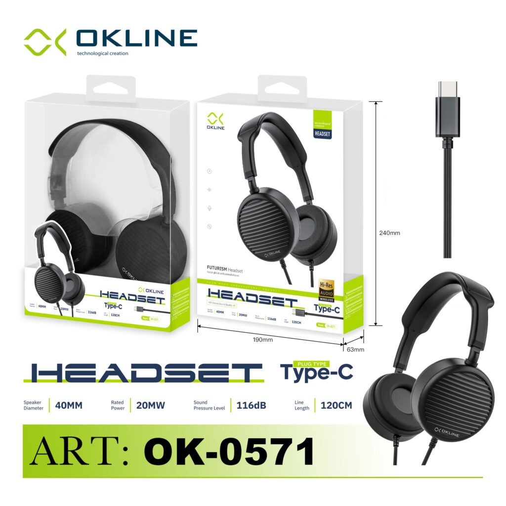 ART.OK-0571NERO OKLINE HEADSET CUFFIE TYPE-C 120CMNERO
