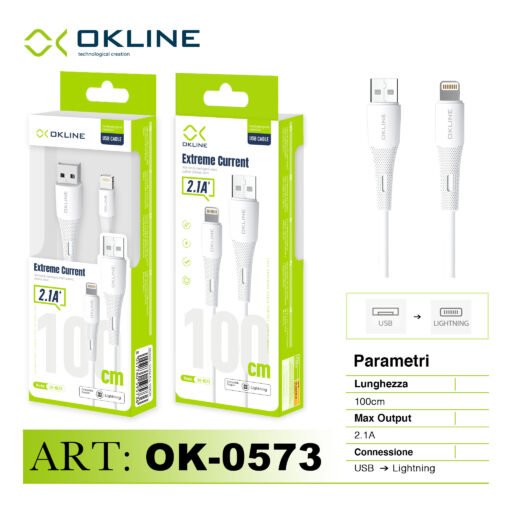 Art.Ok-0573 Okline Usb A Iphone Lighting 2.1A 100Cm Bianco