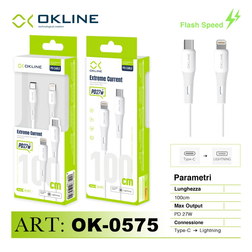 ART.OK-0575 OKLINE PD27W TYPE-C A IPHONE LIGHTNING 100CM BIANCO