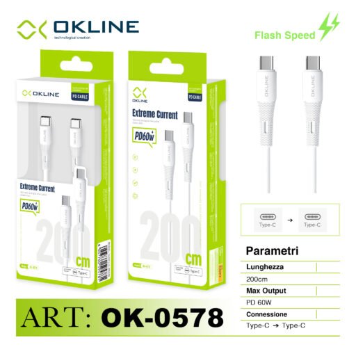 Art.Ok-0578 Okline Pd60W Type-C 200Cm Bianco