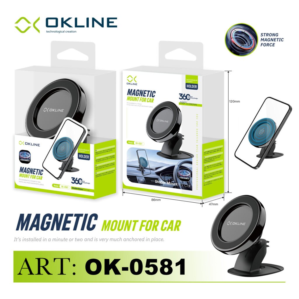 ART.OK-0581 OKLINE GIREVOLE 360 MINI MAGNETICO SUPPORTO DEL TELEFONO AUTOMOBILE NERO