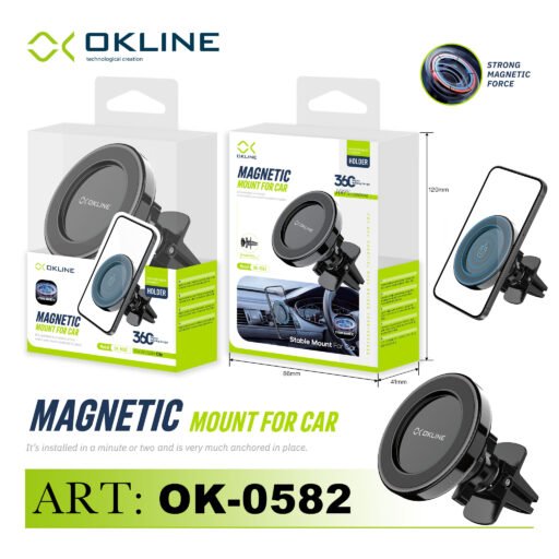 Art.Ok-0582 Okline Girevole 360 Magnetico Supporto Universale Per Auto Bocchette Aria Nero