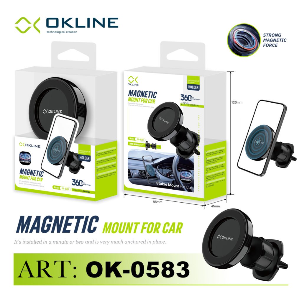 ART.OK-0583 OKLINE GIREVOLE 360 MAGNETICO SUPPORTO UNIVERSALE PER AUTO BOCCHETTE ARIA NERO