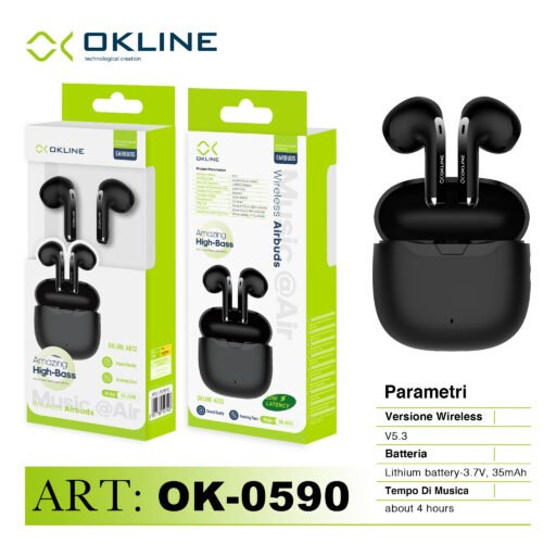 Art.Ok-0590 Okline Airbuds Cuffie Wireless Nero