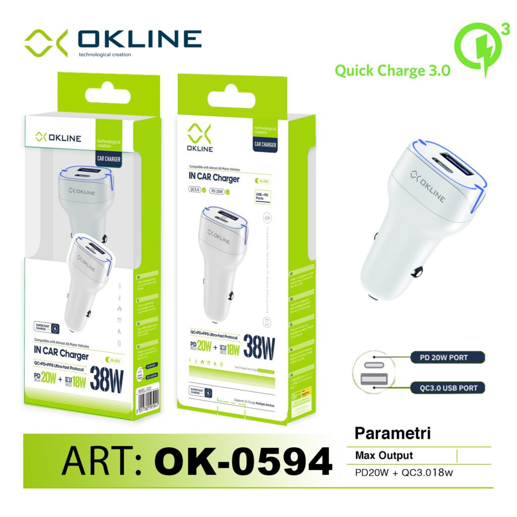 ART.OK-0594 OKLINE USBPD PORTS PD20WQC3.0 18W=38W BIANCO
