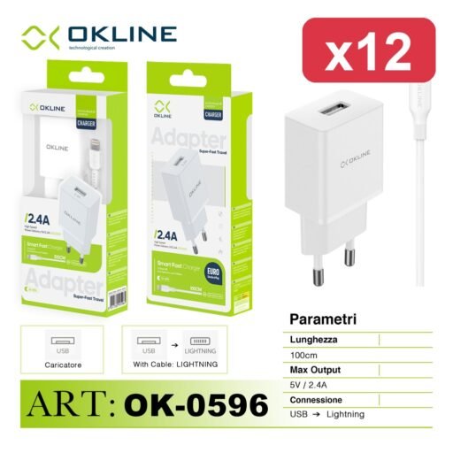 OKLINE CARICATORE USB 2.4A + CAVO LIGHT.