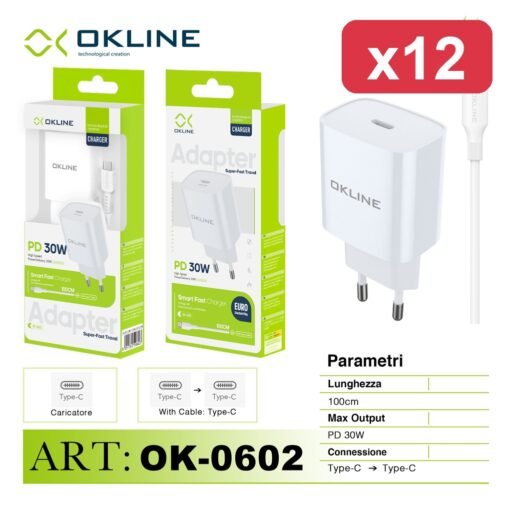 OKLINE CARICATORE TYPE-C 30W+CAVO TYPE-C