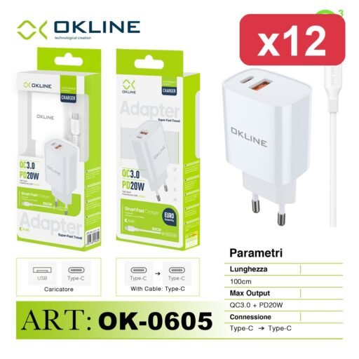 OKLINE CARICATORE QC3.0-PD20+CAVO TYPE-C