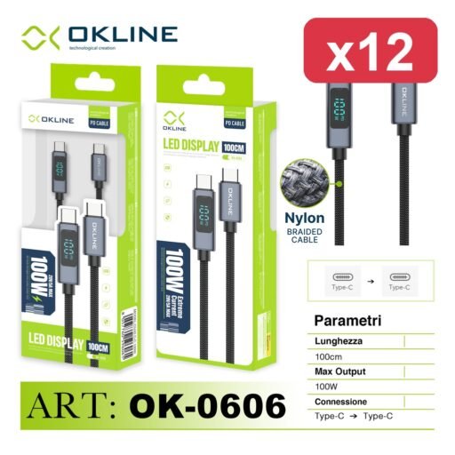 OK-LINE CAVO 100CM TYPE-C/TYPE-C 100W DS