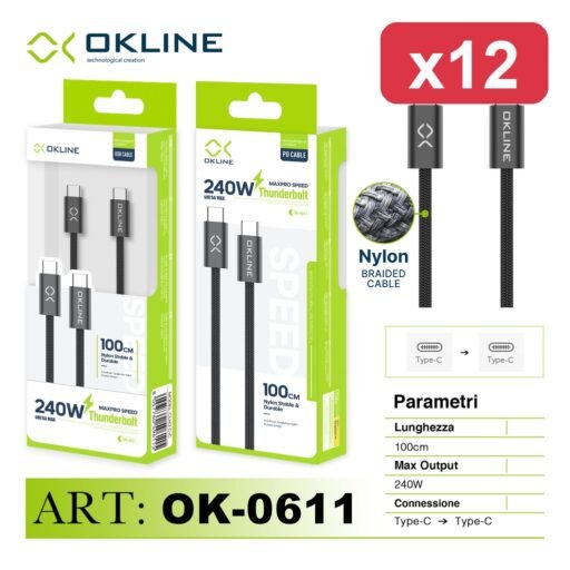 OKLINE CAVO 100 NYLON TYPE-C/TYPE-C 240W