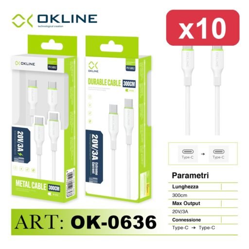 OKLINE CAVO 300CM TYPE-C/TYPE-C
