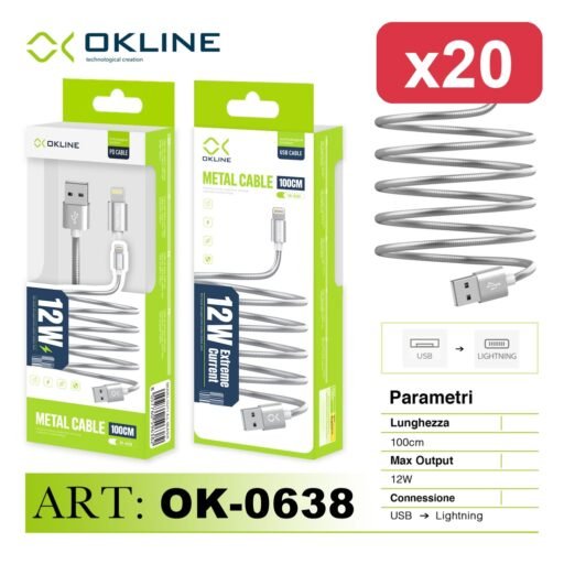 OKLINE CAVO 100CM USB/LIGHTNING 12W GRAY