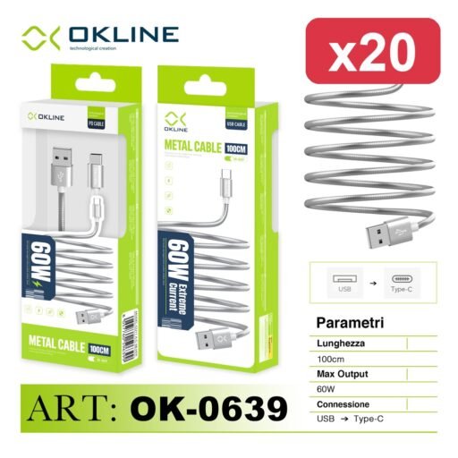 OKLINE CAVO 100CM USB/TYPE-C 60W GRAY