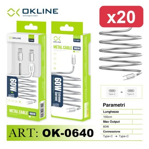 OKLINE CAVO 100CM TYPE-C/TYPE-C 60W GRAY