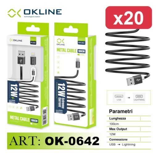 OKLINE CAVO 100CM USB/LIGHTNING 12W BLK