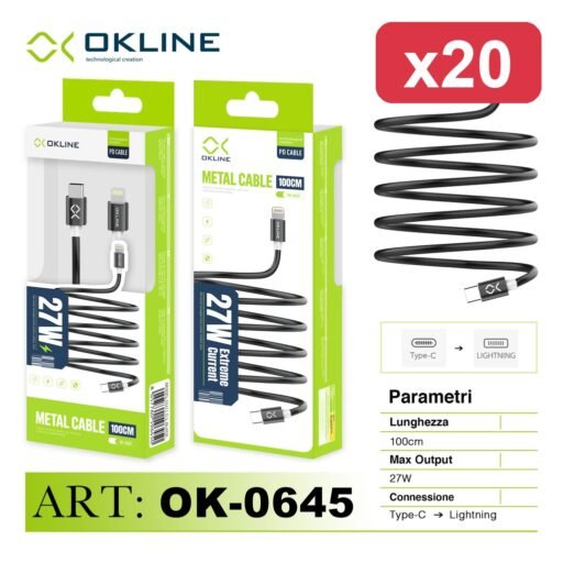 OKLINE CAVO 100CM TYPE-C/LIGHT. 27W BLK