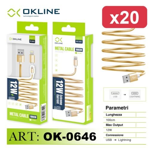 OKLINE CAVO 100CM USB/LIGHTNING 12W ORO