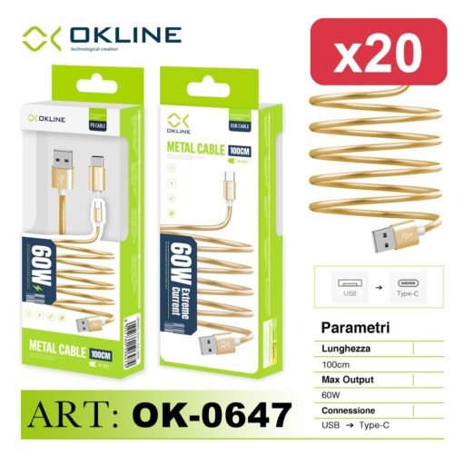 OKLINE CAVO 100CM USB/TYPE-C 60W ORO