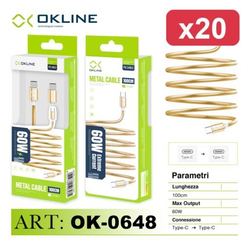 OKLINE CAVO 100CM TYPE-C/TYPE-C 60W ORO